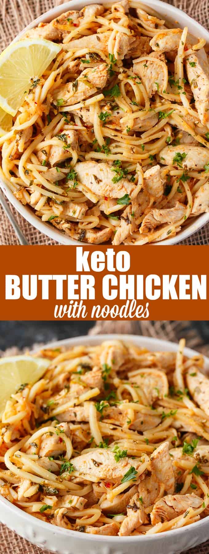 Keto Butter Chicken with Noodles - My favorite low-carb dish made with palmini noodles! This simple "pasta" dish is filled with juicy chicken and a flavorful butter chicken sauce.