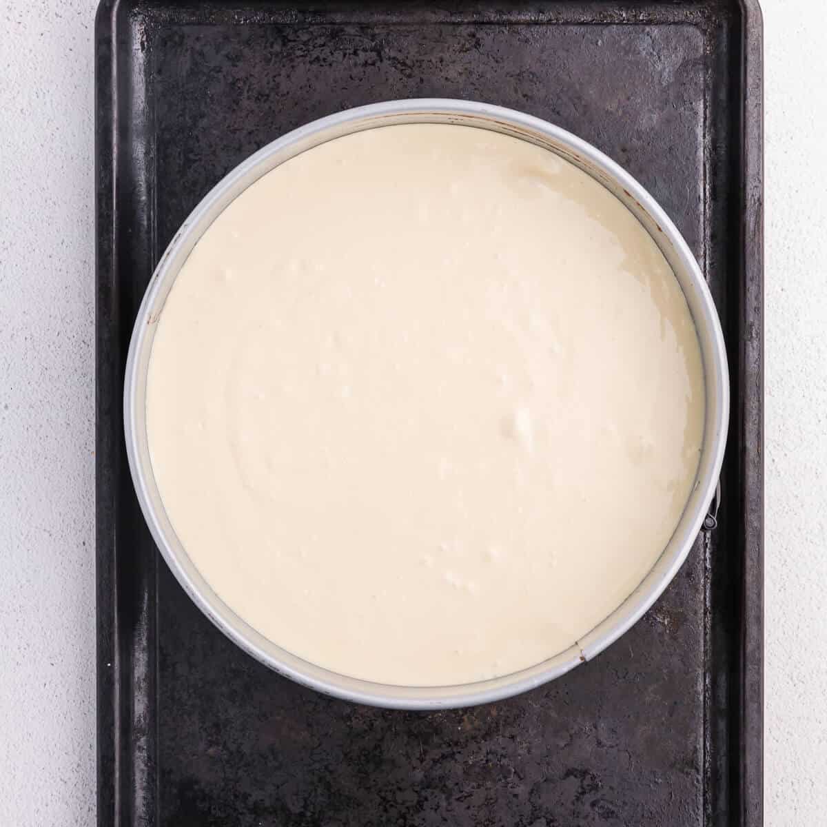 cheesecake mixture in the springform pan