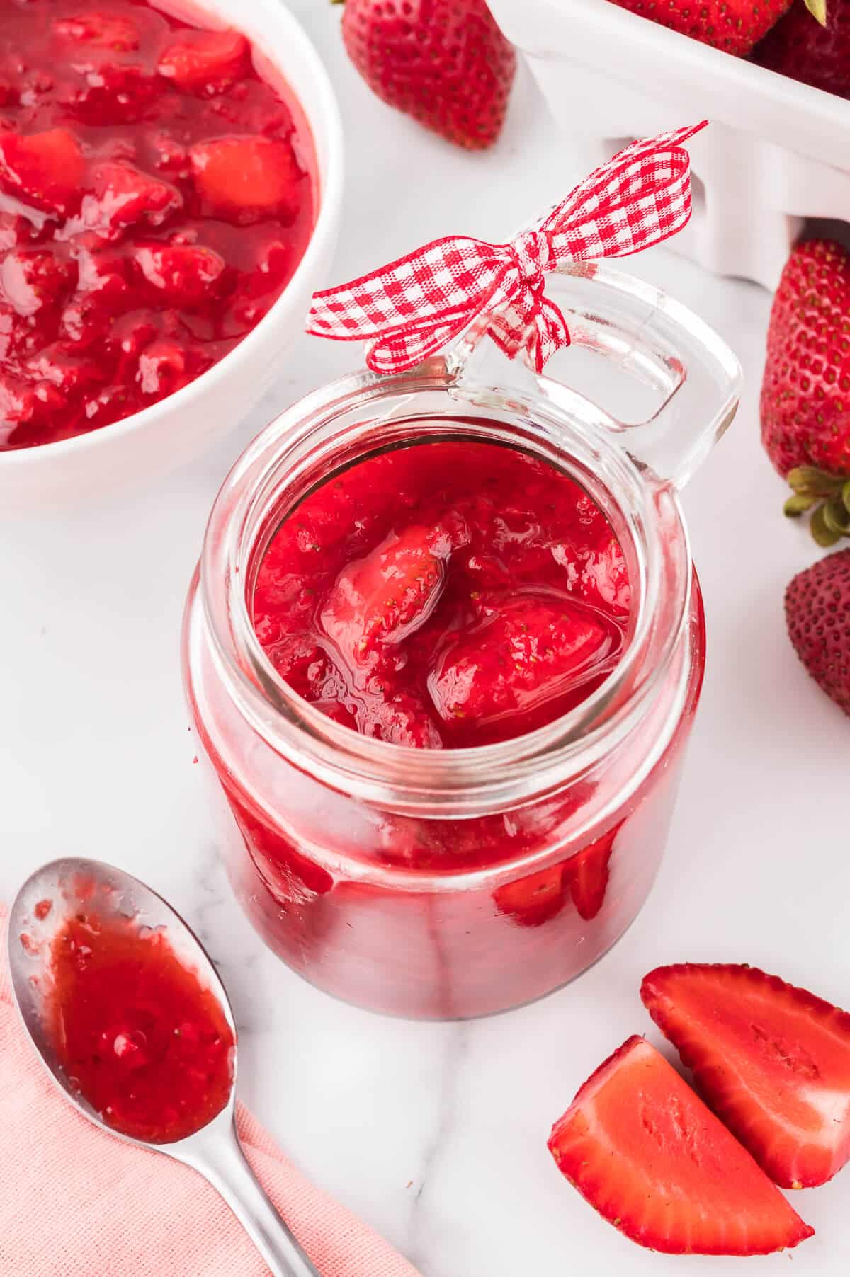 Strawberry sauce in a jar.