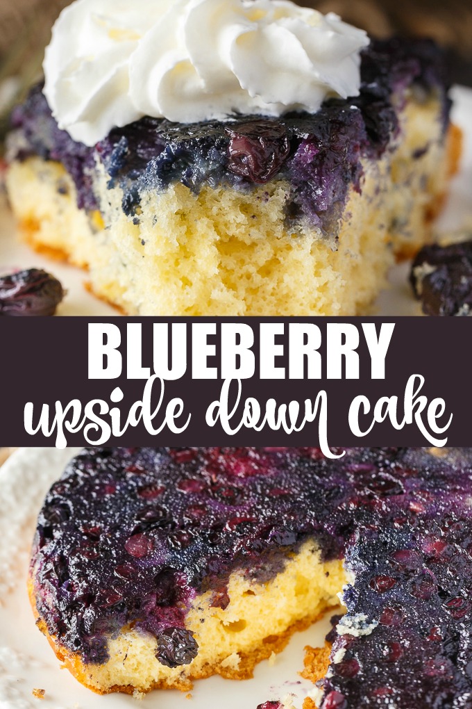 Blueberry Upside Down Cake - Show-stopping summer recipe with fresh blueberries! Makes two cakes with a simple box cake mix for entertaining and potlucks.