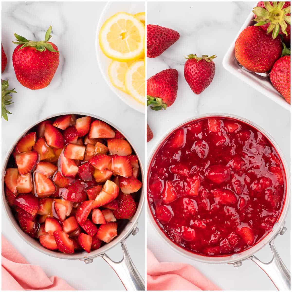 Steps to make strawberry sauce.