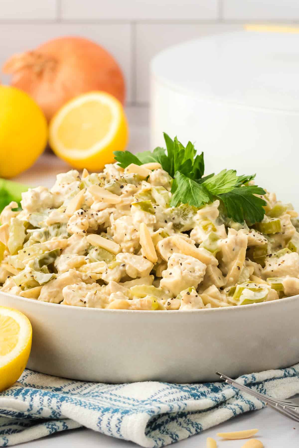 A bowl of hot chicken salad.