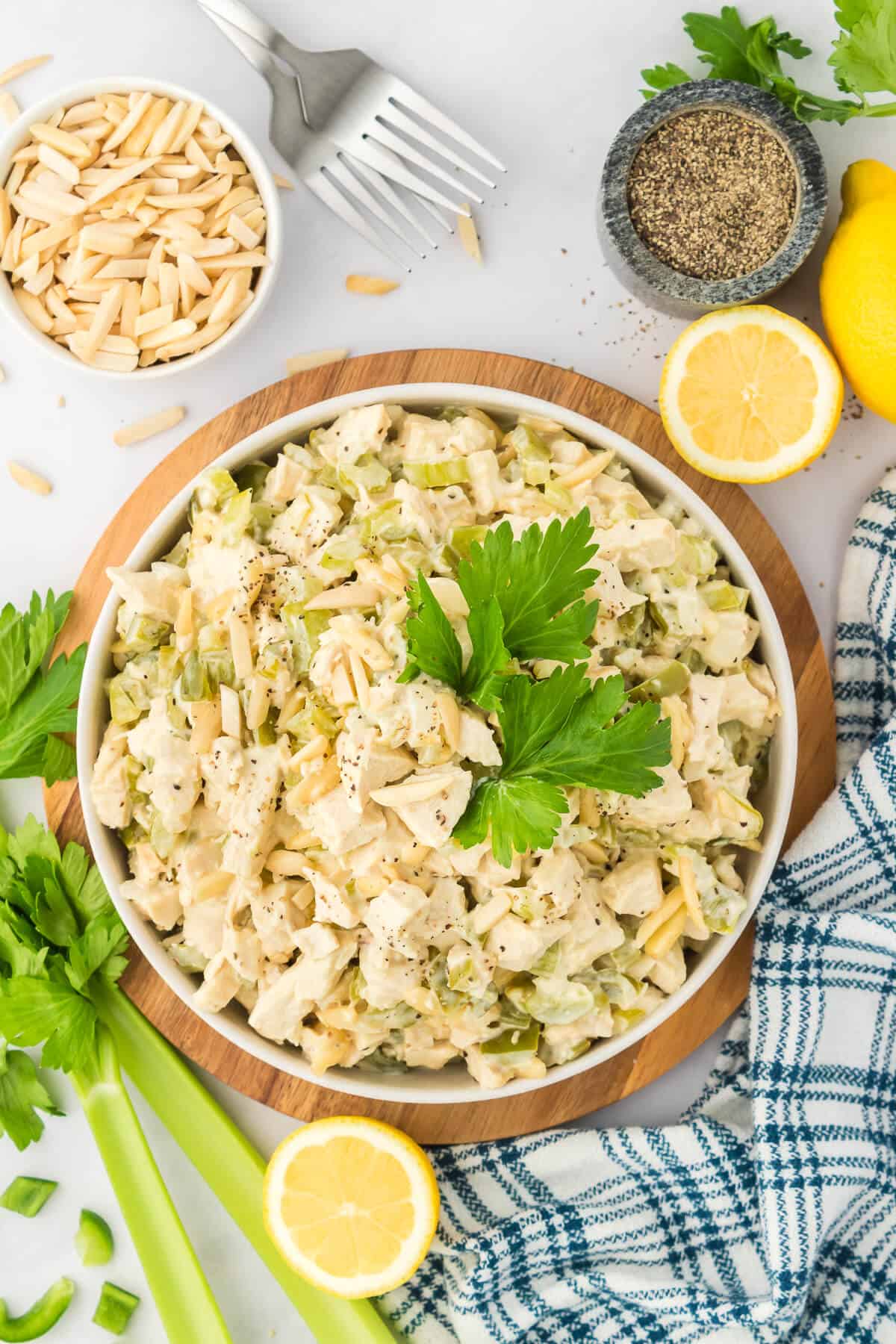 A bowl of hot chicken salad.