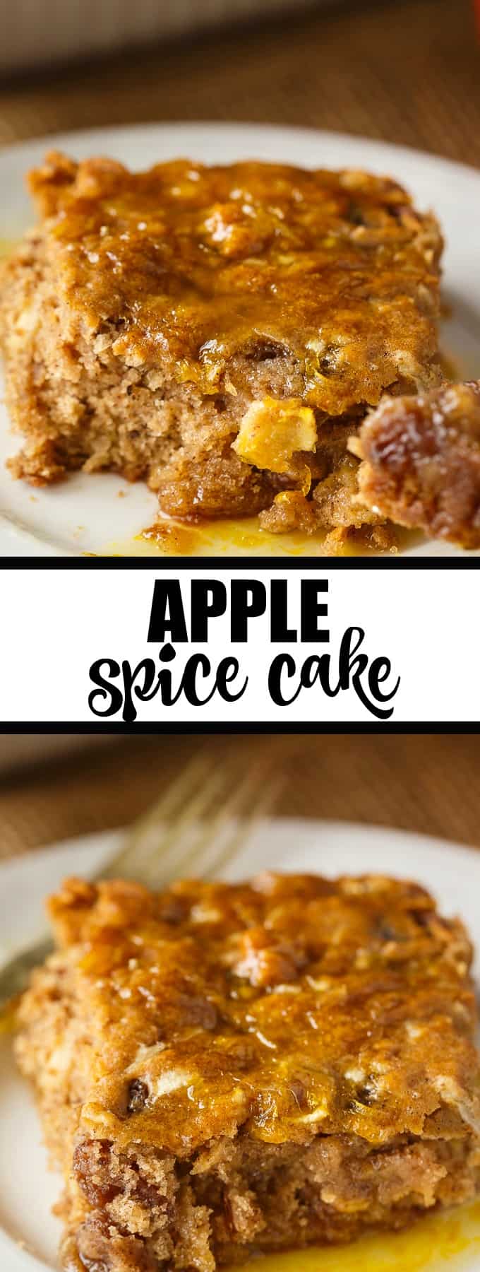 Apple Spice Cake - A sweet fall cake made with apples, raisins and spices and topped with a delicious orange glaze. #apples #spicecake