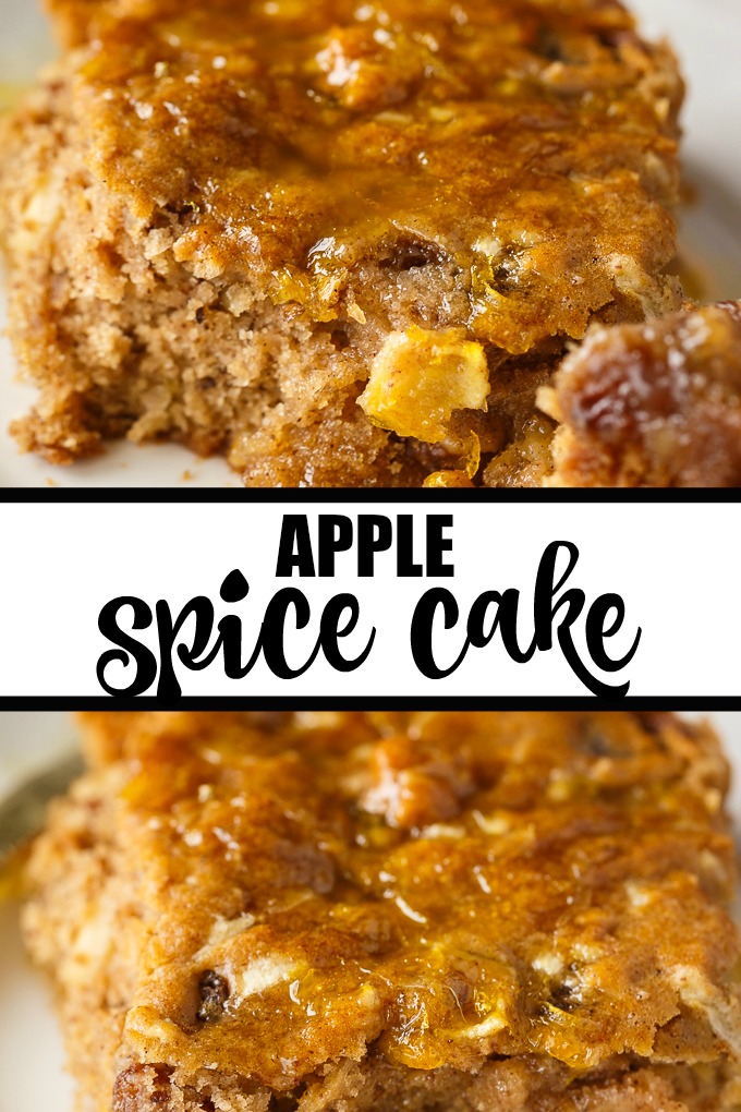 Apple Spice Cake - A sweet fall cake made with apples, raisins and spices and topped with a delicious orange glaze. #apples #spicecake