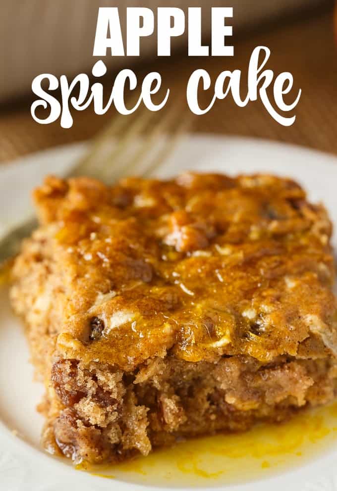 Apple Spice Cake - A sweet fall cake made with apples, raisins and spices and topped with a delicious orange glaze. #apples #spicecake