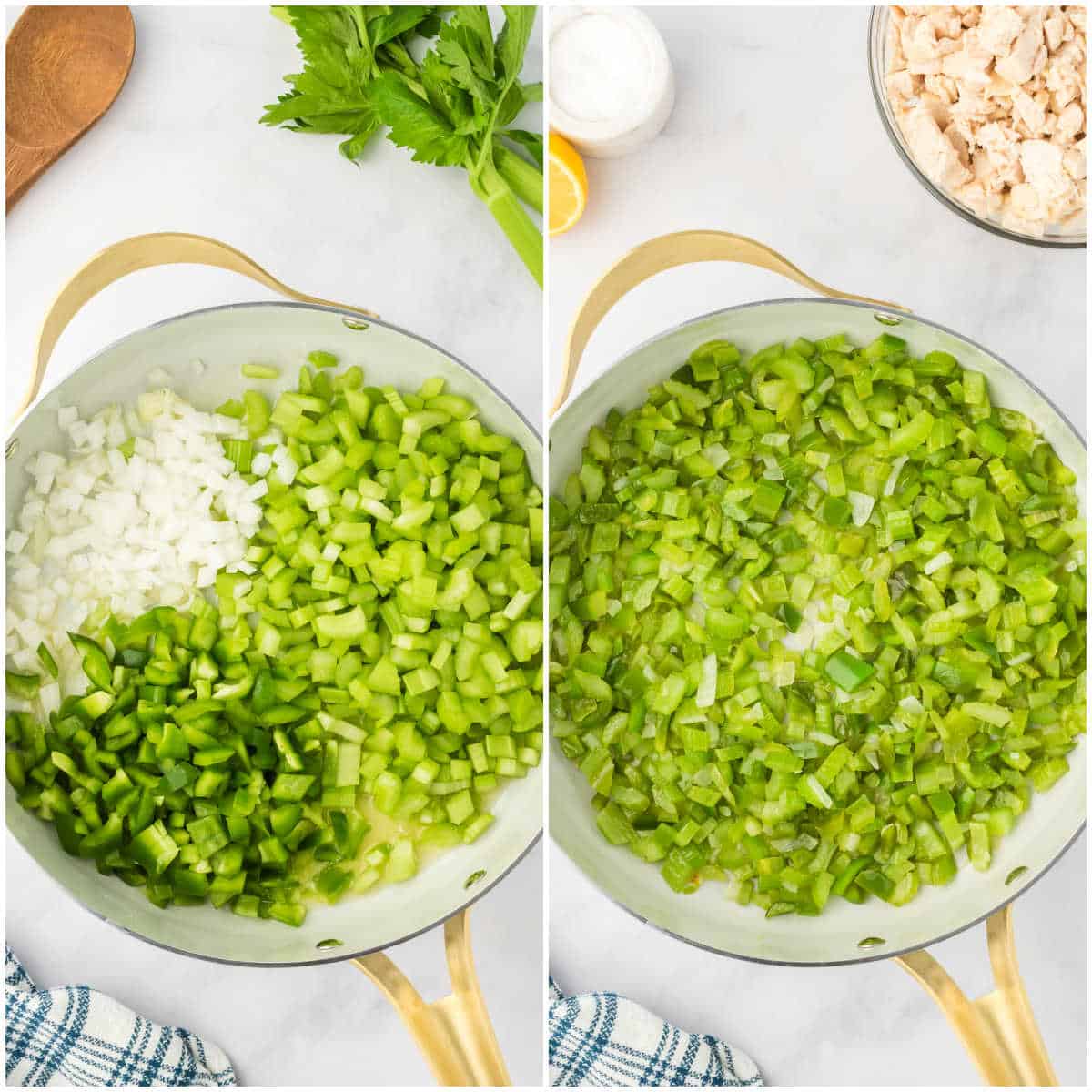 Steps to make hot chicken salad.