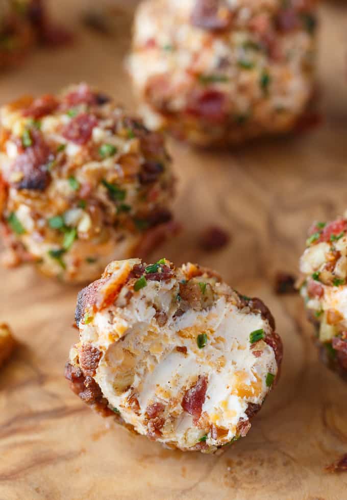 Keto Cheese Balls - Bite sized cheese balls make a delicious low carb appetizer! Flavorful cream cheese balls are rolled in a mixture of bacon, chives and pecans.