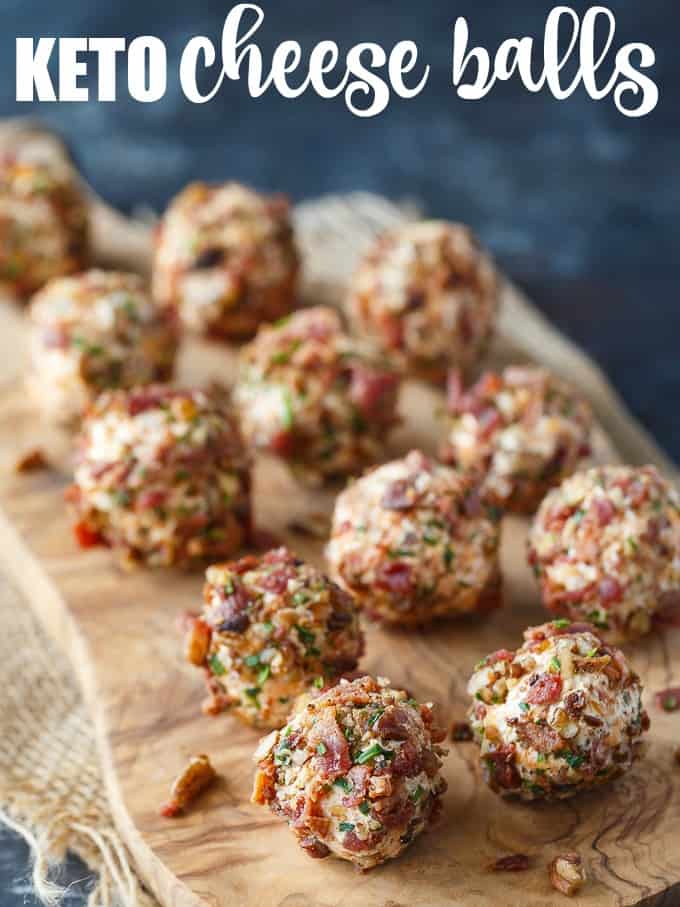 Keto Cheese Balls - Bite sized cheese balls make a delicious low carb appetizer! Flavorful cream cheese balls are rolled in a mixture of bacon, chives and pecans.