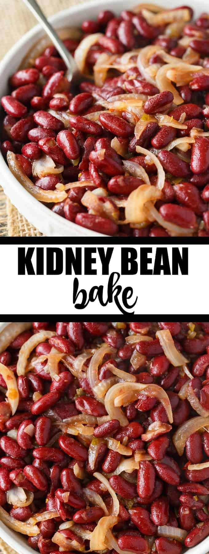 Kidney Bean Bake - Healthy fiber packed deliciousness! This easy casserole is loaded with red kidney beans and onions in a chili flavored sauce.