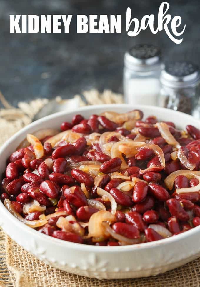 Kidney Bean Bake - Healthy fiber packed deliciousness! This easy casserole is loaded with red kidney beans and onions in a chili flavored sauce.