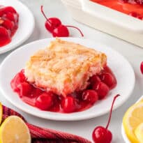 A slice of cake on a plate.