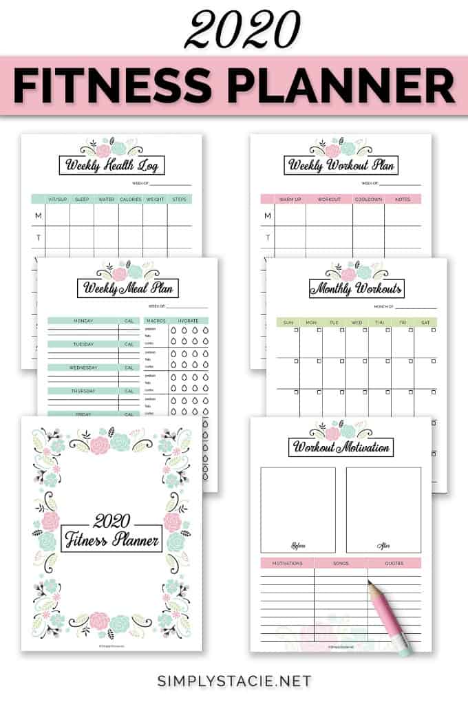 2020 Fitness Planner Free Printable - Organize your health goals for 2020! It includes a monthly meal planner, workout planner, weekly health log and more.