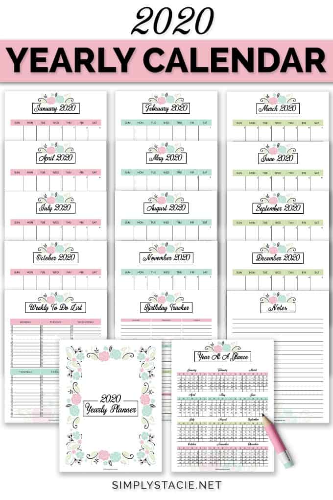 2020 Yearly Calendar Free Printable Simply Stacie