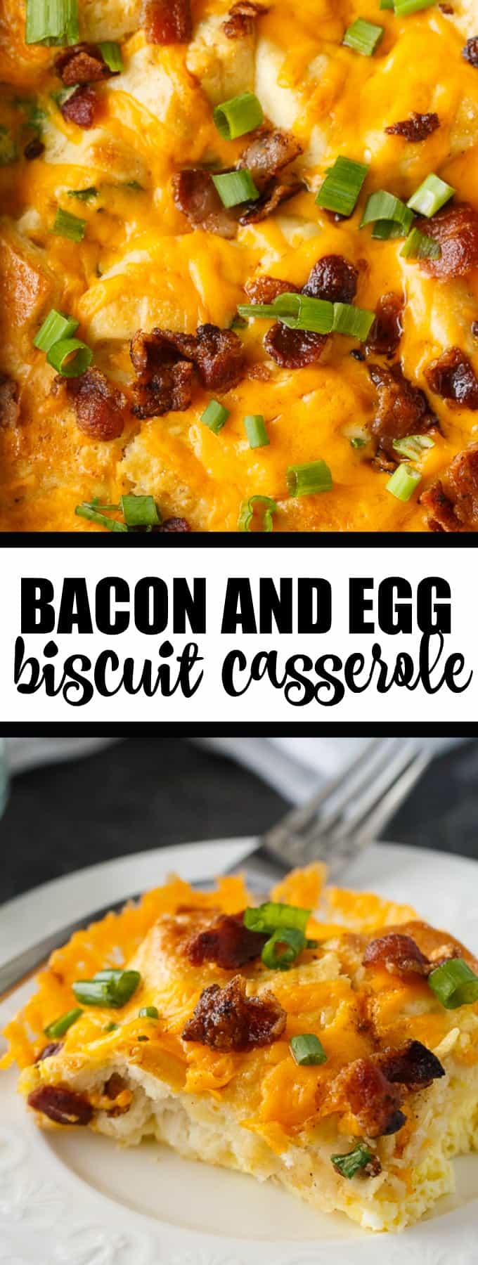 Bacon and Egg Biscuit Casserole - An easy breakfast casserole recipe made with eggs, bacon and biscuits. It's super easy to whip up and can be made the night before and kept in the fridge.