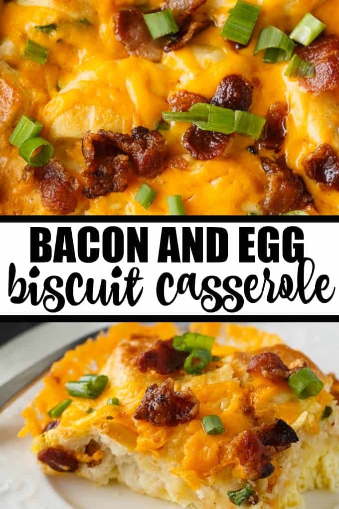 Bacon and Egg Biscuit Casserole - An easy breakfast casserole recipe made with eggs, bacon and biscuits. It's super easy to whip up and can be made the night before and kept in the fridge.