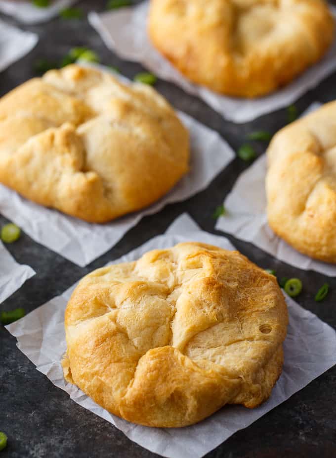 Chicken Bundles - Kids LOVE this easy treat! Creamy chicken salad is surrounded by a flaky golden dough pocket. Perfect for leftover chicken!