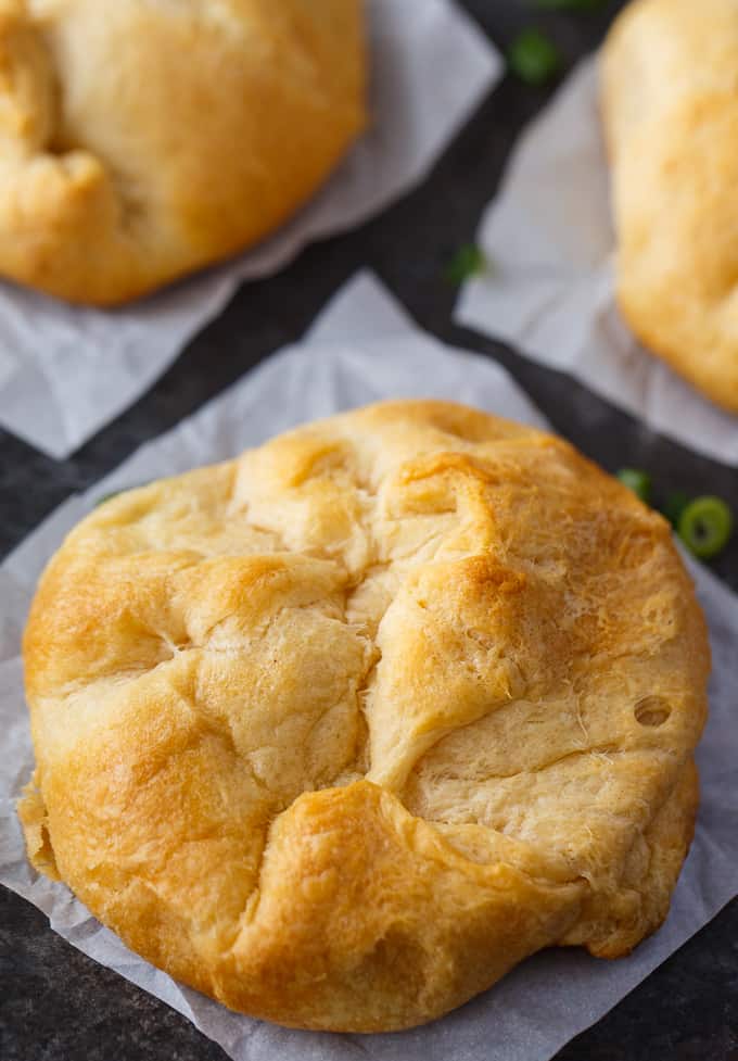 Chicken Bundles - Kids LOVE this easy treat! Creamy chicken salad is surrounded by a flaky golden dough pocket. Perfect for leftover chicken!