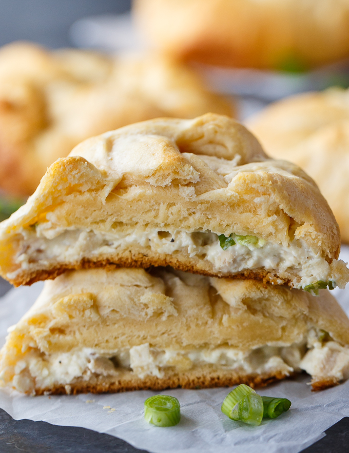 Chicken Bundles - Kids LOVE this easy treat! Creamy chicken salad is surrounded by a flaky golden dough pocket. Perfect for leftover chicken!