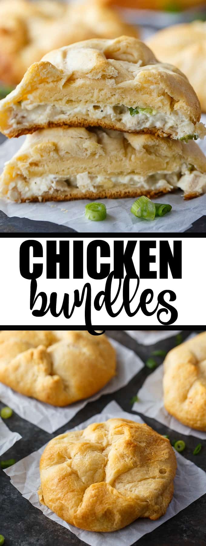 Chicken Bundles - Kids LOVE this easy treat! Creamy chicken salad is surrounded by a flaky golden dough pocket. Perfect for leftover chicken!