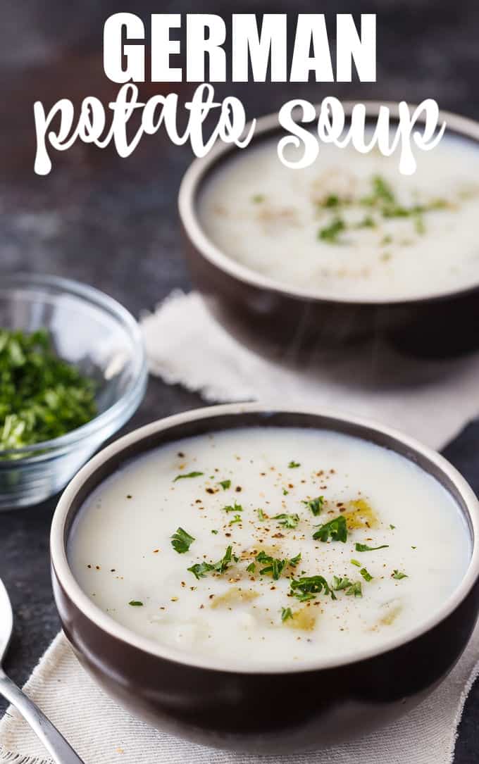German Potato Soup - Thick, creamy and oh so good! This easy soup recipe is packed full of tender potatoes, onions, celery and savory. 
