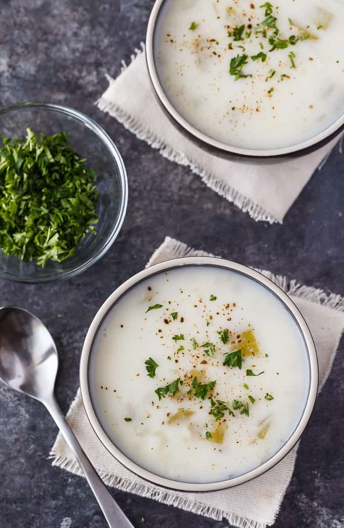 German Potato Soup - Thick, creamy and oh so good! This easy soup recipe is packed full of tender potatoes, onions, celery and savory. 
