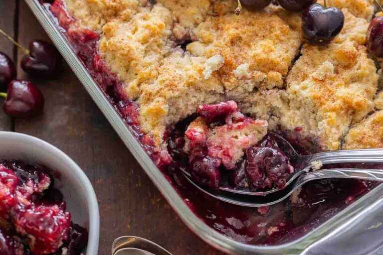 The recipe in a pan with a spoon.