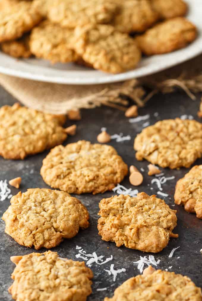 Coconut Butterscotch Cookies - Chewy and sweet cookies that can be whipped up in no time. Enjoy the delicious flavors of coconut, butterscotch and oats.