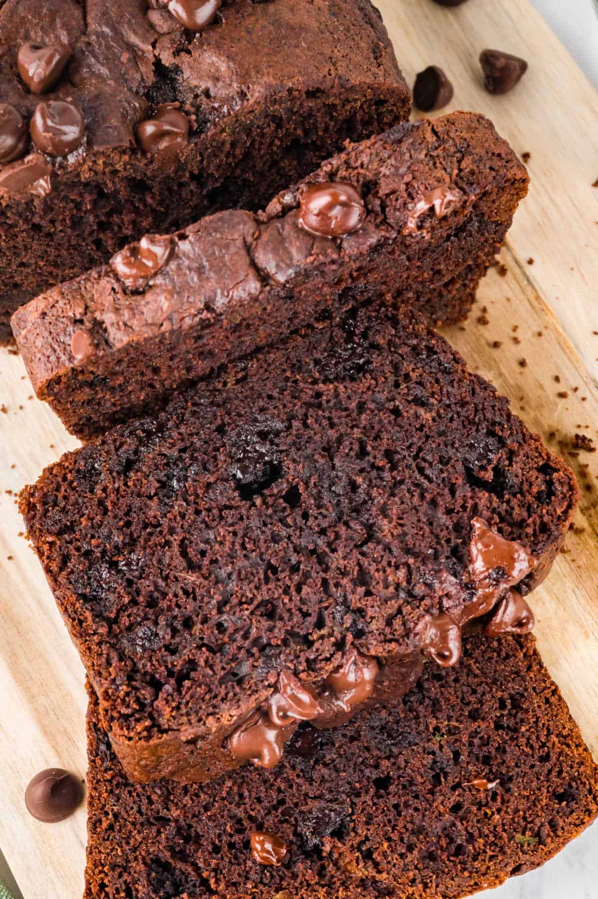 Slices of chocolate zucchini bread.