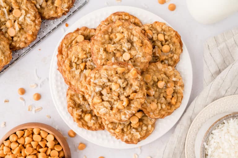 A plate of coconut butterscotch cookies.