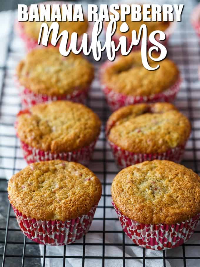 Banana Raspberry Muffins - Moist and perfectly sweet. This easy muffin recipe is made with fresh raspberries and mashed bananas with a raspberry jam center.
