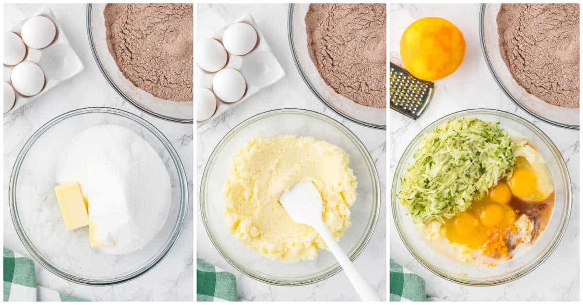 Steps to make chocolate zucchini bread.