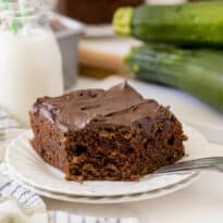 A piece of cake on a plate.