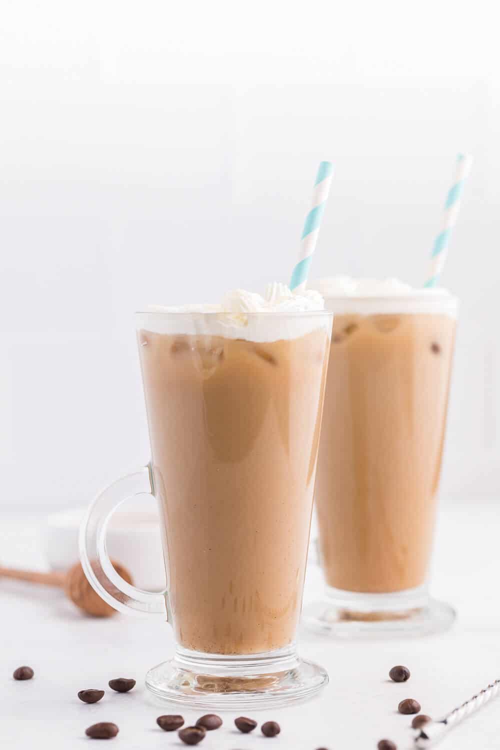 Iced Honey Almond Milk Latte - Get your coffee fix with a creamy, sweet and healthy iced latte recipe.