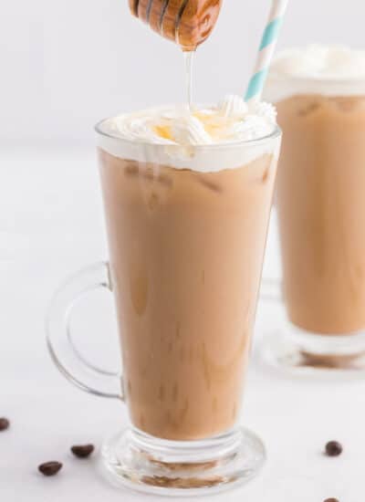 Iced Honey Almond Milk Latte - Get your coffee fix with a creamy, sweet and healthy iced latte recipe.