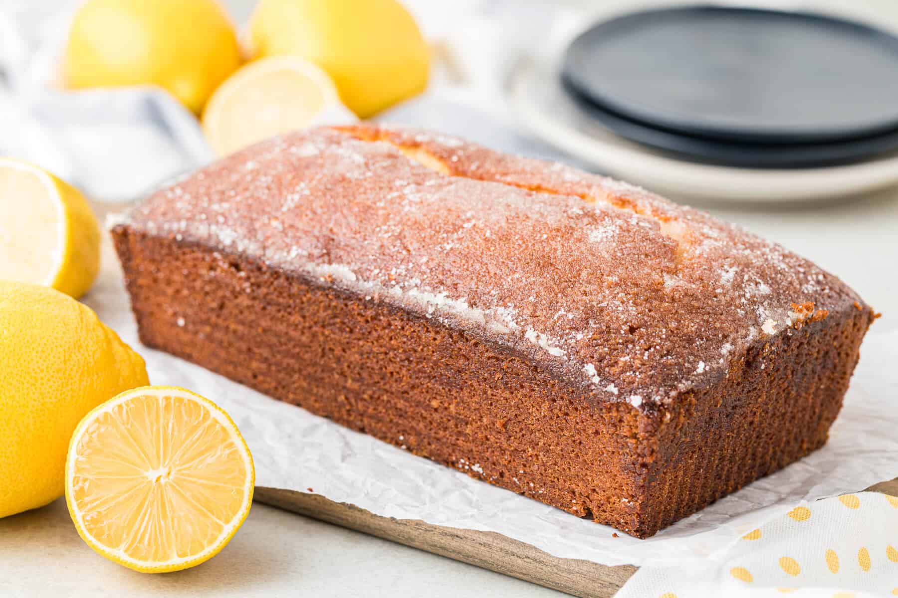 Lemon loaf on a parchment paper.