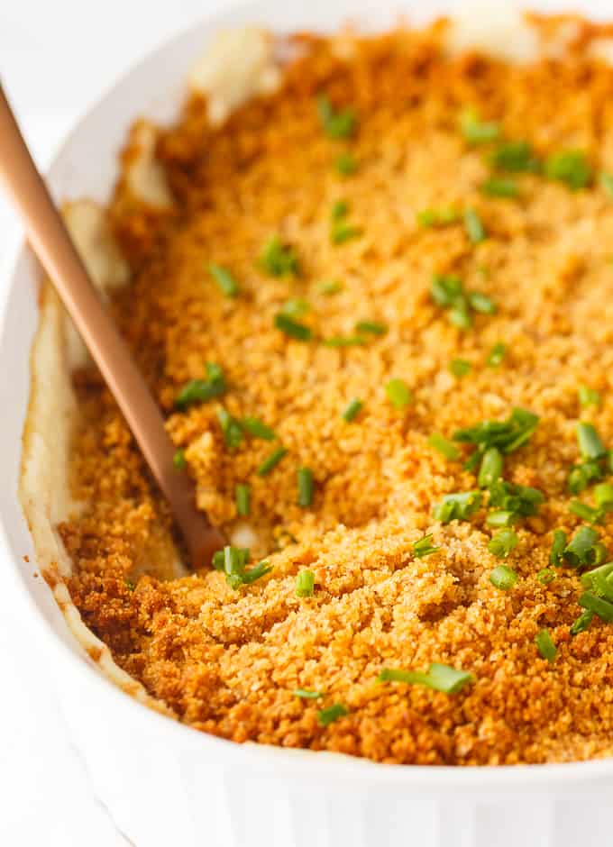 Swedish Potatoes - An old-fashioned family recipe passed down over generations. Creamy potatoes are baked with a buttery breadcrumb topping. My husband says these are the "best mashed potatoes ever".