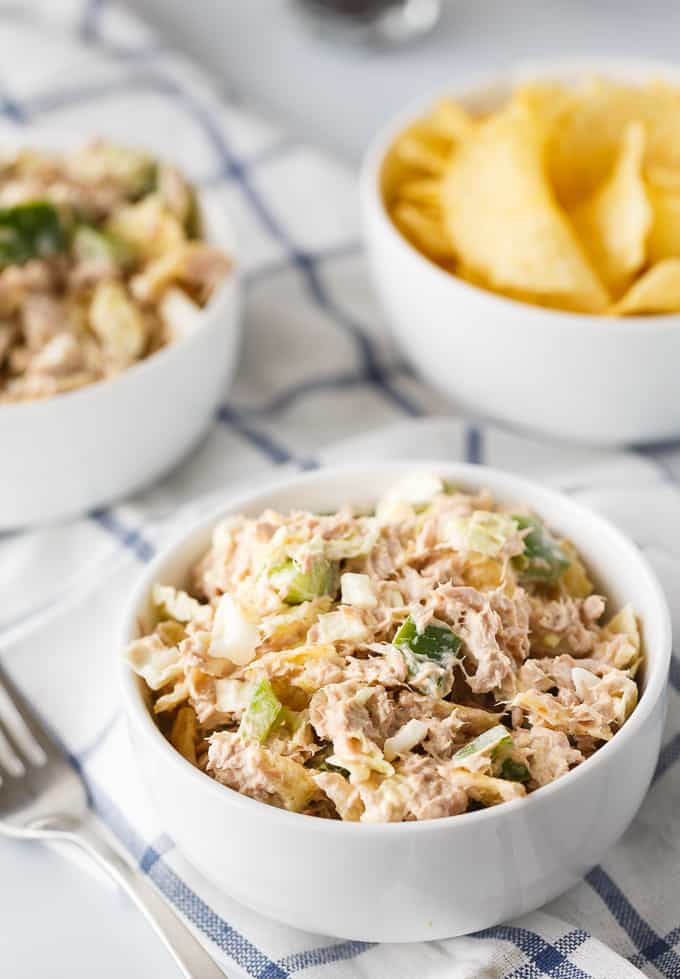 Tuna Salad - A deliciously creamy salad full of yummy flavor. It has a secret ingredient to make it that much more YUMMY! Serve on its own or in a sandwich or wrap.
