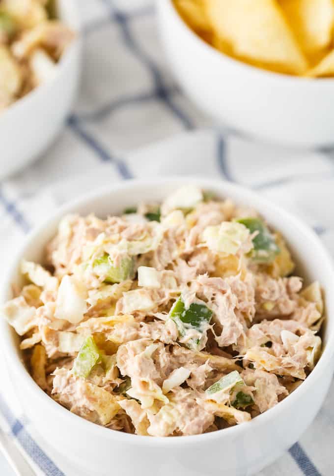 Tuna Salad - A deliciously creamy salad full of yummy flavor. It has a secret ingredient to make it that much more YUMMY! Serve on its own or in a sandwich or wrap.