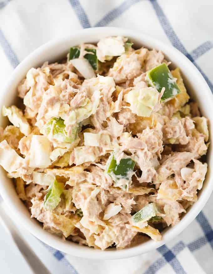 Tuna Salad - A deliciously creamy salad full of yummy flavor. It has a secret ingredient to make it that much more YUMMY! Serve on its own or in a sandwich or wrap.