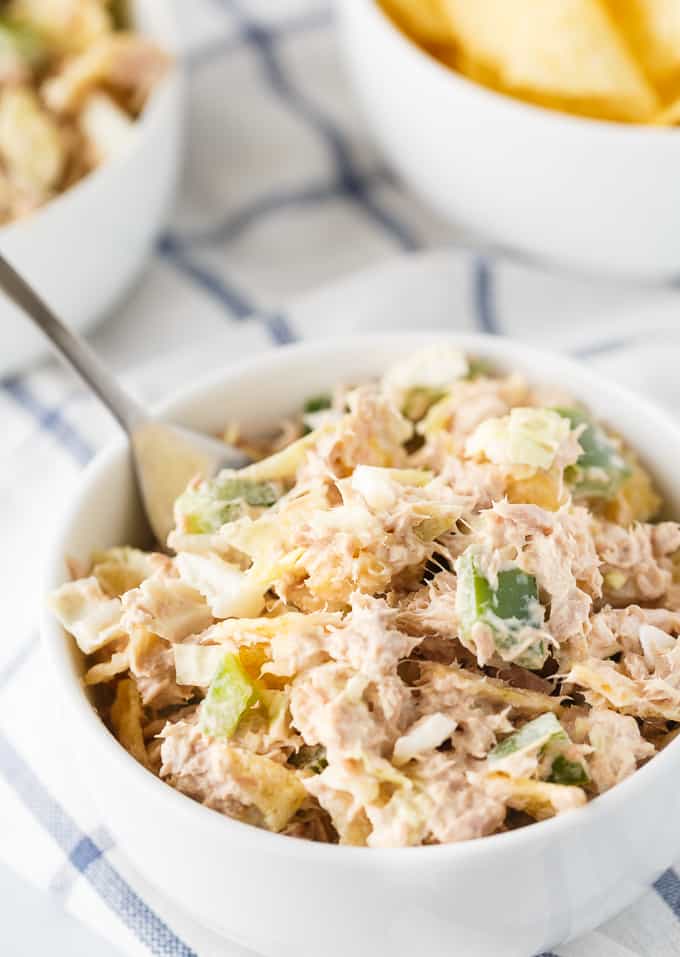 Tuna Salad - A deliciously creamy salad full of yummy flavor. It has a secret ingredient to make it that much more YUMMY! Serve on its own or in a sandwich or wrap.