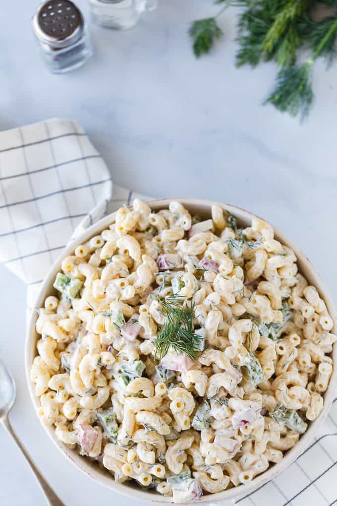 Macaroni Dill Salad - Whip up this easy pasta salad in no time to serve at your summer BBQs! Fresh dill and radishes give it an extra zip of flavor.