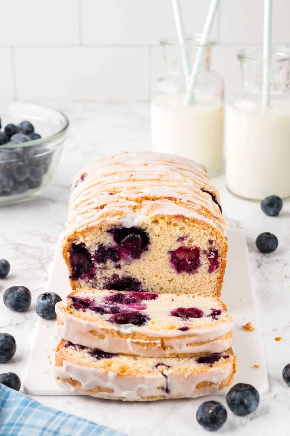 Blueberry Bread with slices cut off the end.