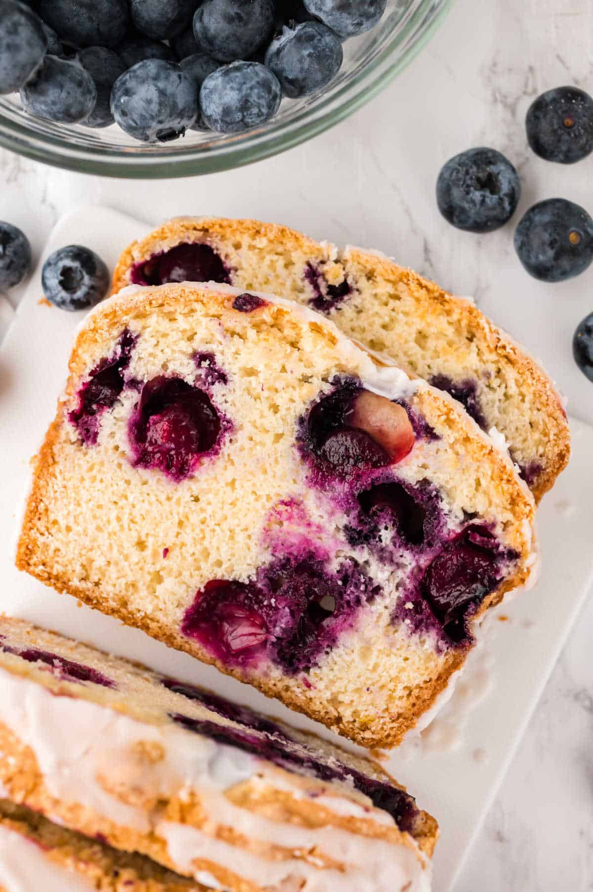 Slices of blueberry bread.