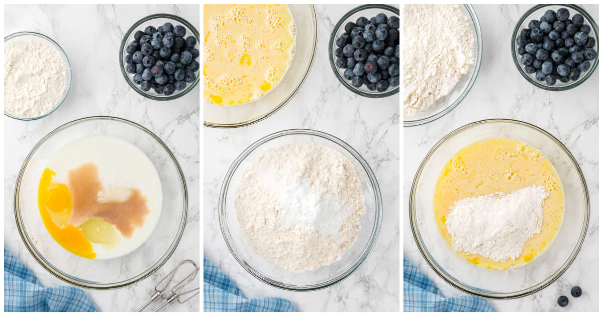 Collage of mixing the bread ingredients.