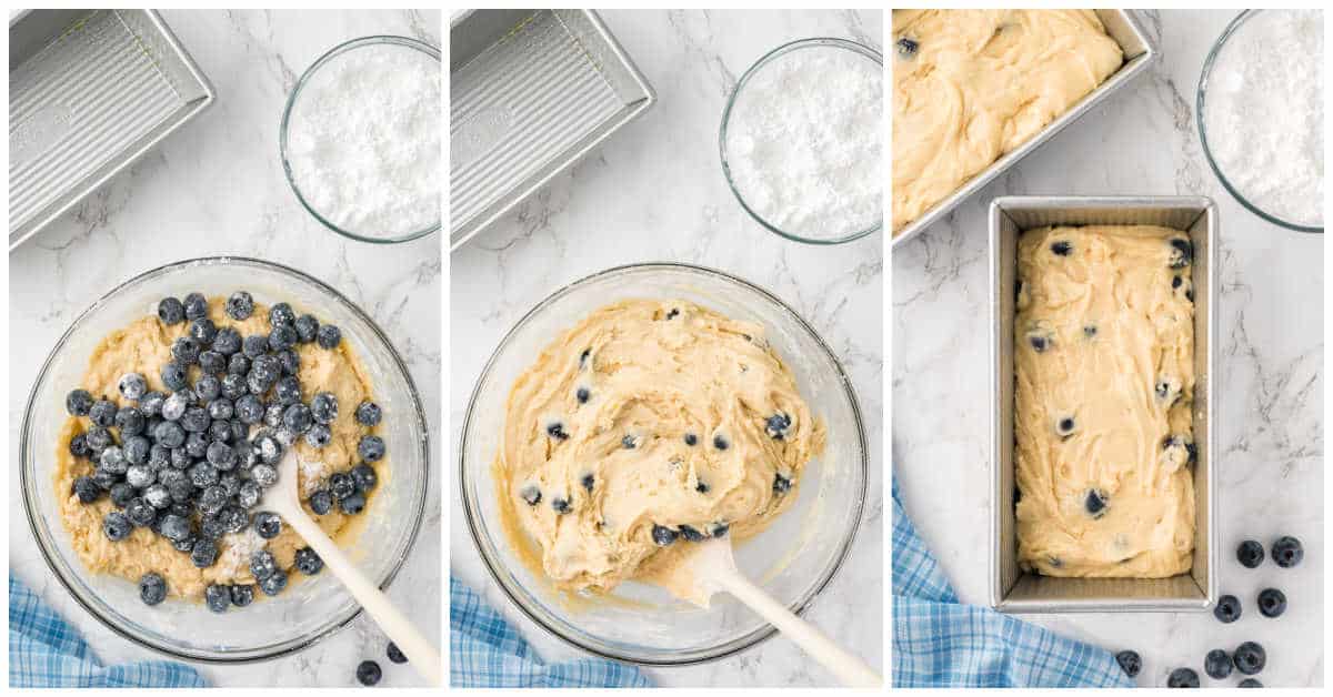Steps to making blueberry bread.