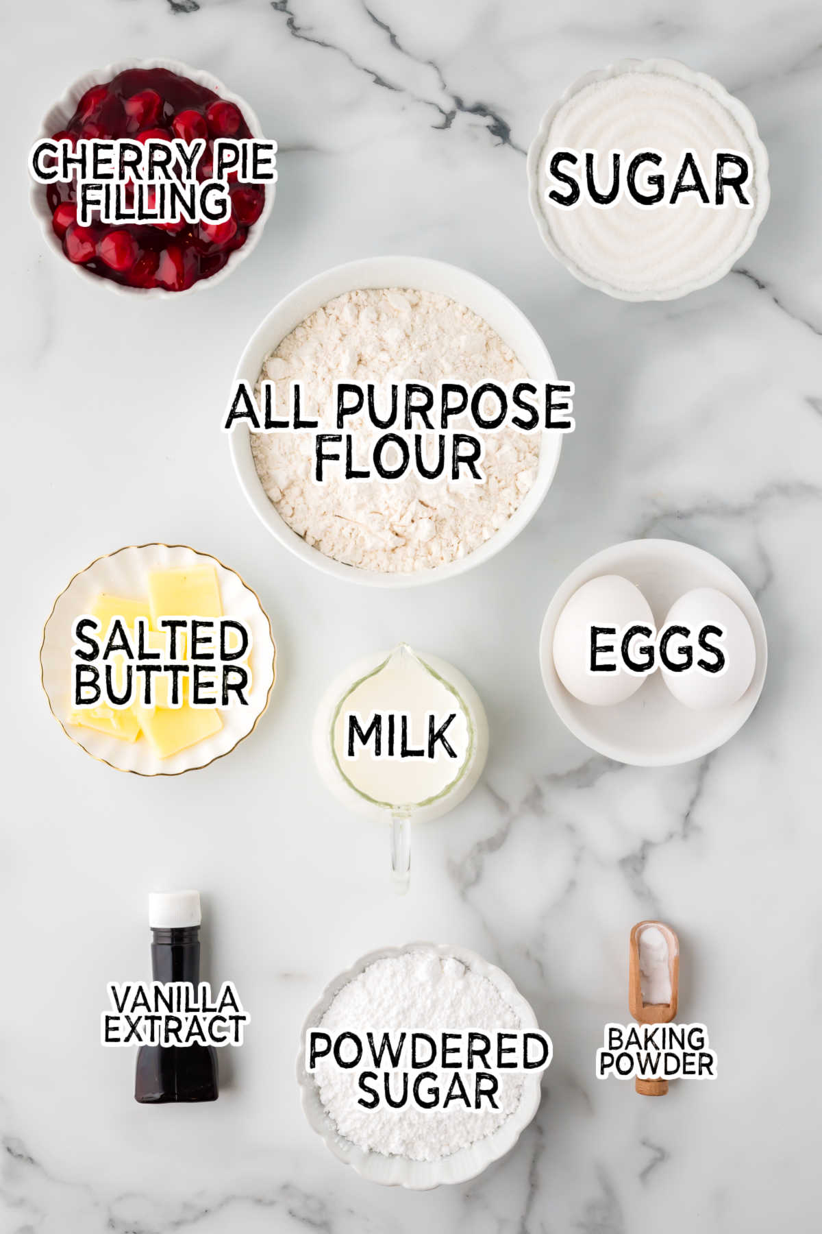 Ingredients on a marble counter.