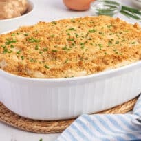 Swedish potatoes in a casserole dish.