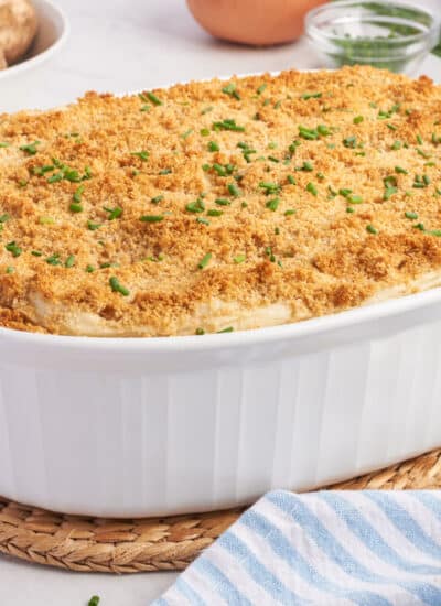 Swedish potatoes in a casserole dish.