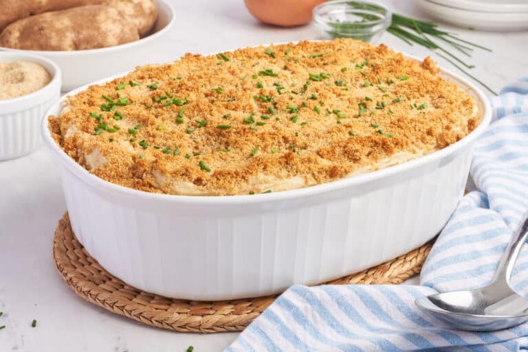 Swedish potatoes in a casserole dish.